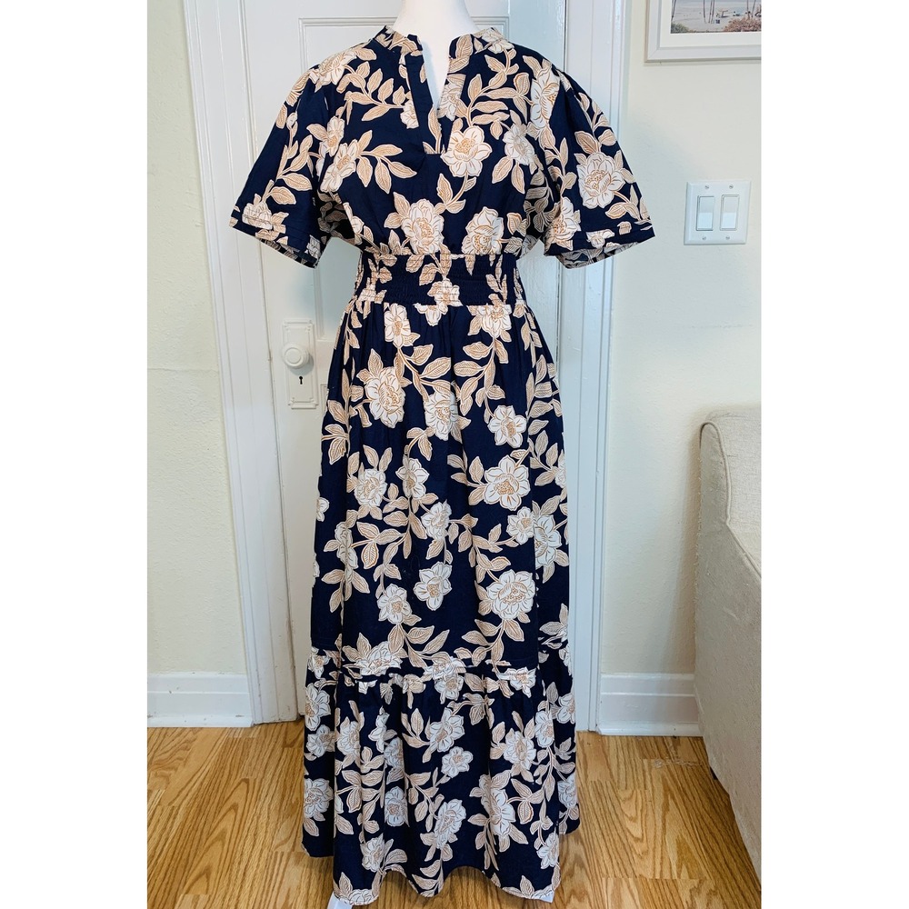 Baltic Born Vera Maxi Dress in Navy Floral Short Sleeve 100% Cotton / Size XL - Picture 2 of 16
